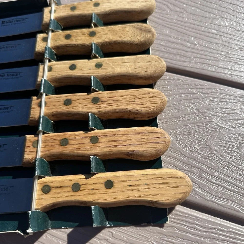 Set of 6 Russel International Steak Knives‎ WA Forge Wood Handle Stainless Steel